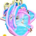 Large Inflatable Water Slide for Big Kids, Water Bounce House, Outdoor Blow Up Pool, Climbing Wall, Basketball Hoop with Blower (Funny Slide)
