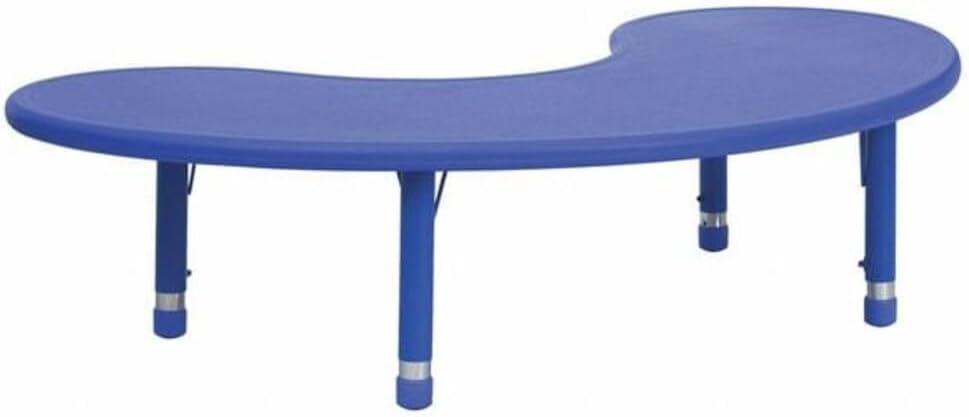 Flash Furniture 35''W x 65''L Half-Moon Blue Plastic Height Adjustable Activity Table, 35"W x 65"D x 14.5" - 23.75"H