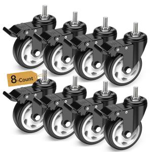 HOLKIE Caster Wheels 4 inch Total Locking Stem Casters, 3/8" -16 x 1 (Stem Diameter 3/8", Stem Length 1") Threaded Stem Casters Swivel Casters Set of 4 Heavy Duty Castors Black 8 Pack