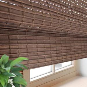 FACIMI Cordless Blackout Bamboo Roman Blinds, Roll-Up Natural Woven Shades with 6" H Valance, Custom Light Filtering Bamboo Shades for Windows, Doors, Patio Door, Porch, Slate Brown
