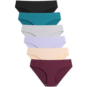 Caterlove Women's Seamless Underwear No Show Stretch Bikini Panties Silky Invisible Hipster 6 Pack L