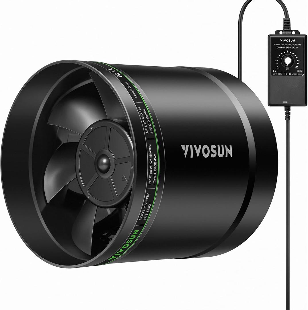 VIVOSUN 8 Inline Booster Duct Fan with Speed Regulator, 640 CFM Quiet Exhaust Fan for HVAC Ventilation in Grow Tents, Basements, Bathrooms, Kitchens, and Attics