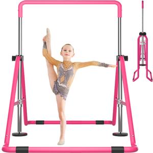 DOBESTS Kids Gymnastics Bar Folding Horizontal Bar, Adjustable Height Gymnastic Horizontal Bars, Gymnastic Training Equipment for Home (Pink)