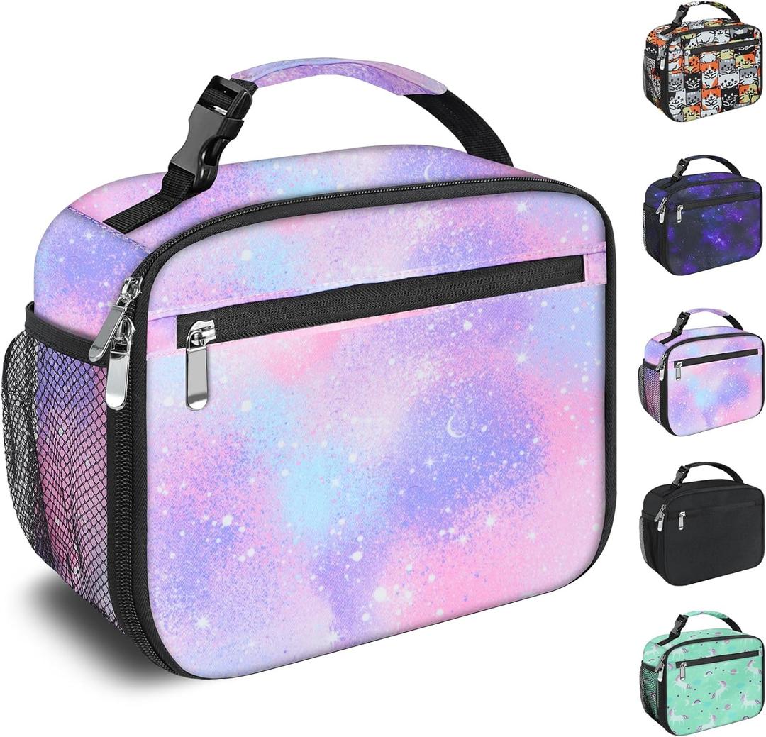 Kids Lunch Box for Boys Girls Lunch Bag Insulated Durable Lunchbox Children Lunch Tote Bag for School Pink Starry Sky