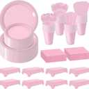 Disposable Plastic Dinnerware Set-968PCS Plastic Plates Set Includes 120 Of Each Dinner  Dessert Plates, Cups, traws, Spoons, Forks & Knives for Party (Pink, 968PCS120 Guests)