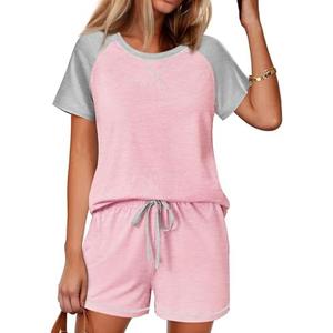 Ekouaer Pajamas for Women Set Soft Short Pj Set 2 Piece Lounge Set Raglan Sleeve Top and Pj Shorts 2XL