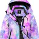 GEMYSE Girl's Waterproof Ski Snow Jacket Fleece Windproof Winter Jacket with Hood (14-16, Watercolor Purple)