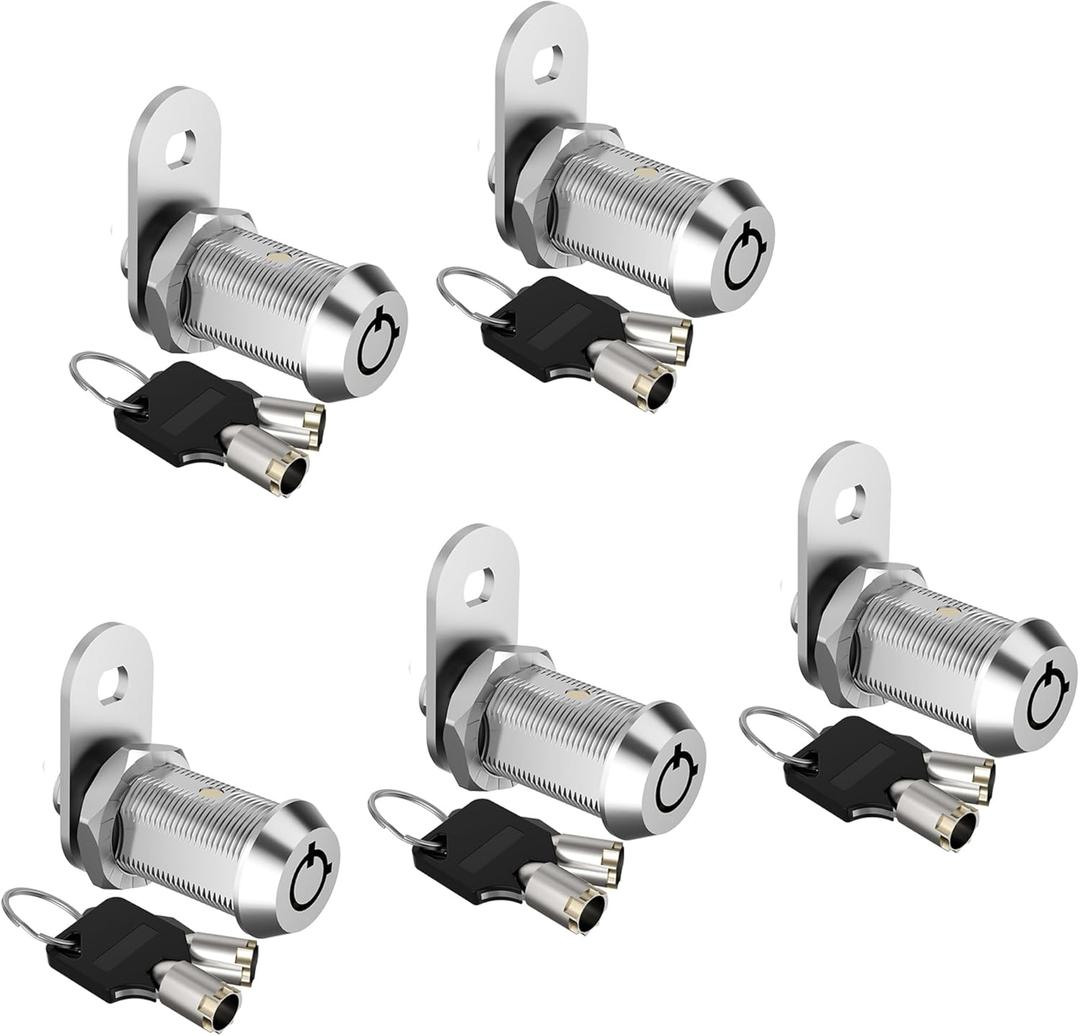 5 Pack Cabinet Locks with Keys, 1-1/8" Cam Locks Keyed Alike, RV Storage Lock Secure RV Compartment Door Toolbox Mailbox Lock Replacement, Zinc Alloy