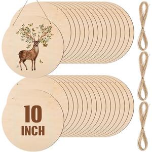 Suzile 11 Pcs Wood Rounds for Crafts Unfinished Blank Round Wooden Signs Circles Discs for DIY Christmas Home Decor Painting Door Hanger Design(10 Inch)
