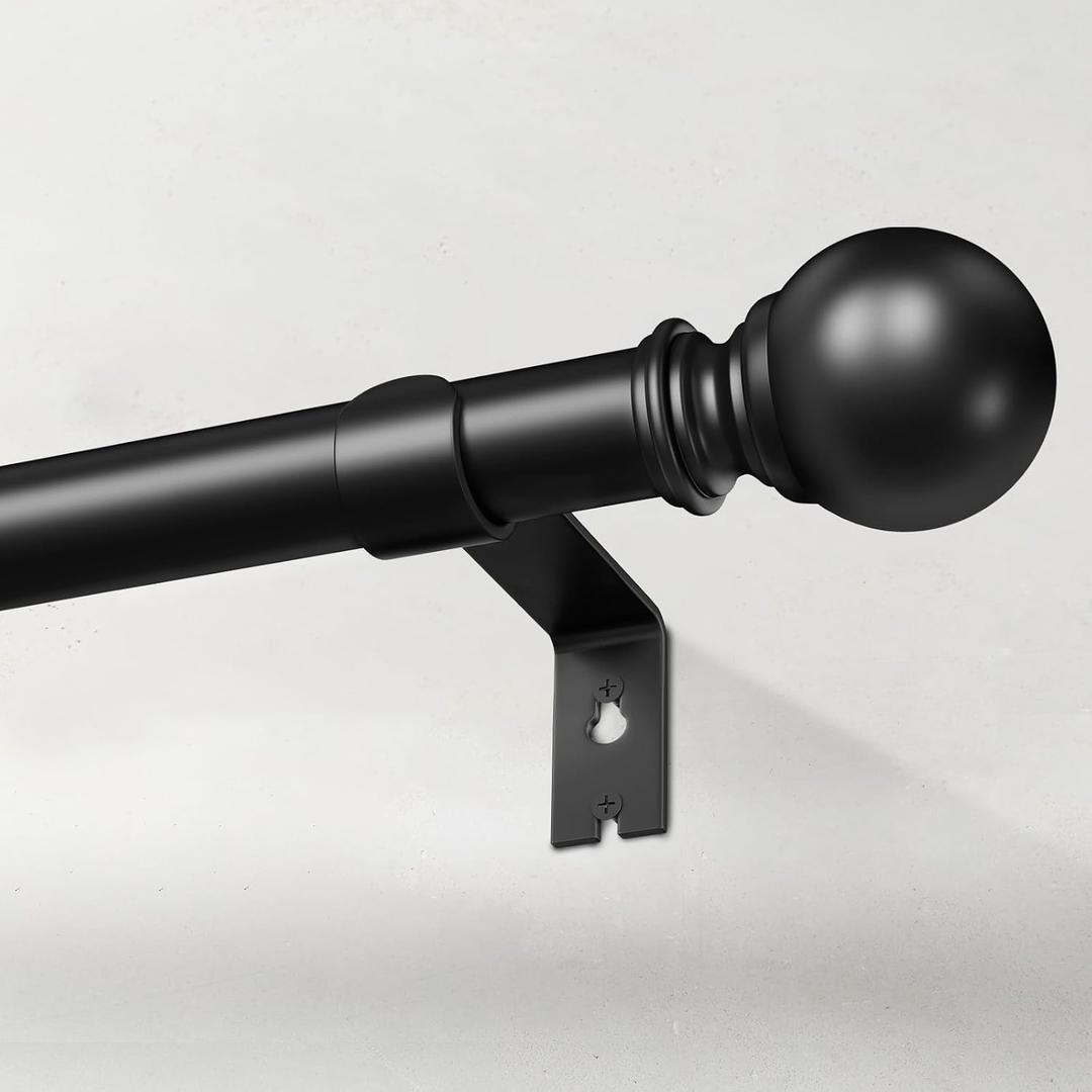 IFELS Black Curtain Rods for Windows 32 to 45 Inch, 5/8 Inch Decorative Curtain Rods, Curtains Rod Adjustable with Easy Installation and Elegance Design (W9,Black,32-45")