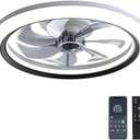 OUREDEEY 20" Ceiling Fan With Lights and Remote, Low Profile, 6 Wind Speeds, Dimmable Light, White Flush Mount, Smart Modern for Home (Black+Grey)