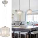 XSDeTu Brushed Nickel Pendant Light Fixtures, Modern Crystal Hanging Ceiling Light, 1-Light Mini Farmhouse Chandelier, Adjustable Hexagonal Island Lights for Kitchen, Dining Room, Bedroom, 2 Pcs