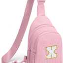 Viverte Small Corduroy Sling Bag Initial Crossbody Bag Fanny Pack for Girls Personalized Birthday Gifts for Teen Girls Gifts (Pink)
