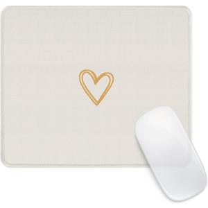 Seorsok Square Aesthetic Cute Heart Mouse Pad, Office Home Personalized Mouse Mat Design, Waterproof Funny Mousepad, Non-Slip Rubber Base Computer Mouse Pads for Wireless Mouse, Beige