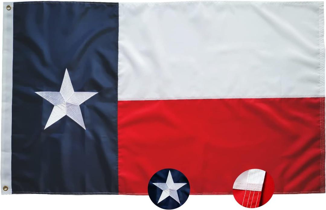 Texas State Flag 3x5FT, Embroidered Stars Sewn Stripes Premium Texas Flag Outdoors Indoors 210D Heavy Duty Oxford With Brass Grommmets