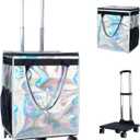Reusable Grocery Bags on Wheels, Rolling Tote, Portable Shopping Cart for Groceries with Wheels and Drawstring Bag, Trolley, 54L, Foldable, Phantom White