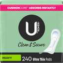 U by Kotex Clean & Secure Ultra Thin Pads, Heavy Absorbency, 240 Count (6 Packs of 40) (Packaging May Vary)