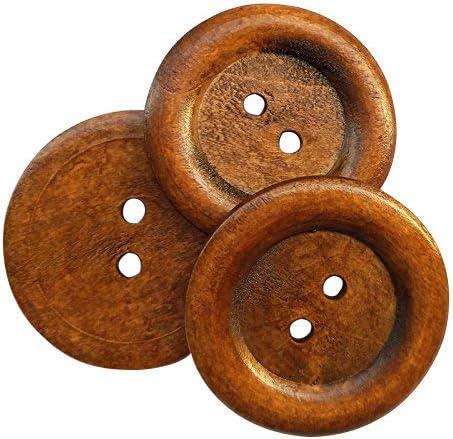 Chenkou Craft 20pcs Big Size 50mm 2" Round Wood Buttons 2 Holes Craft Sewing Button (Brown)