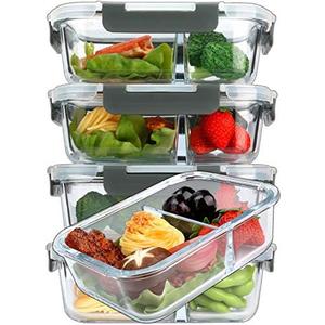 M MCIRCO [5-Pack, 36 Oz] Glass Meal Prep Containers 2 Compartments Portion Control with Upgraded Snap Locking Lids Glass Food Storage Containers, Microwave, Oven, Freezer and Dishwasher (4.5 Cups)