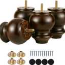 Michanco 4 Inch Wood Furniture Legs Bun Feet Replacement Chunky Wooden Furniture Feet for Sofa Couch Set of 4 (4 Inch Espresso)