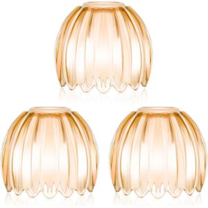 3 Pcs Amber Glass Tulip Lamp Shades Small Flower Art Sconce Shade E26 Base 1.65" Top x 4.45" Dia. x 4.33" H Mini Lampshades Replacement for Table Chandelier Decor Vanity Pendant Light Cover