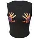 Milumia Women's Casual Hand Print Sleeveless Round Neck Summer Crop Tank Tops Black Top XS 