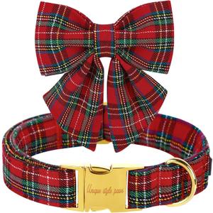 Unique style paws Christmas Dog Collar with Bow Tie Scottish Plaid Puppy Collar for Small Medium Large Dogs as Holiday Autumn Winter Gifts-L