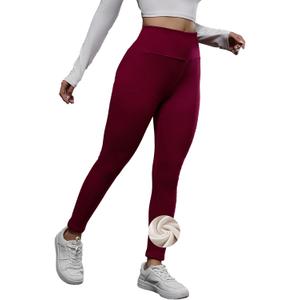 ZFLM Women's Yoga Pants High Waist Velvet Casual Warm Tight Women's Athletic Pants (Red, XL)