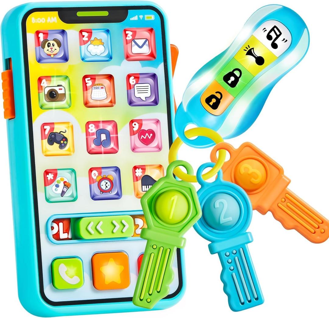 JOYIN Baby Musical Toy Phone and Car Keys Teether Set, 60+ Music and Learning Phrases, Baby Learning Toys 10 Months, Toddler Birthday Gifts for Girs Boy