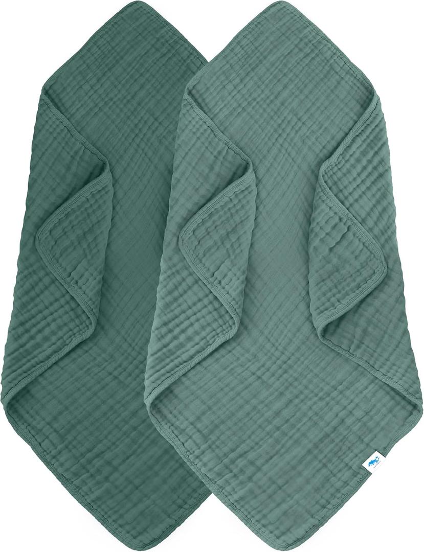 SWEET DOLPHIN Muslin Baby Bath Towels Blanket - 2 Pack 100% Cotton Towel for Babies, Infants, Toddlers - 40x40Inch - Highly Absorbent, Deep Emerald