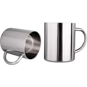 IMEEA 13.5oz Large Coffee Mug Stainless Steel, Double Walled Camping Mug with Handle, Big Cup for Coffee Latte, Set of 2 (Silver)