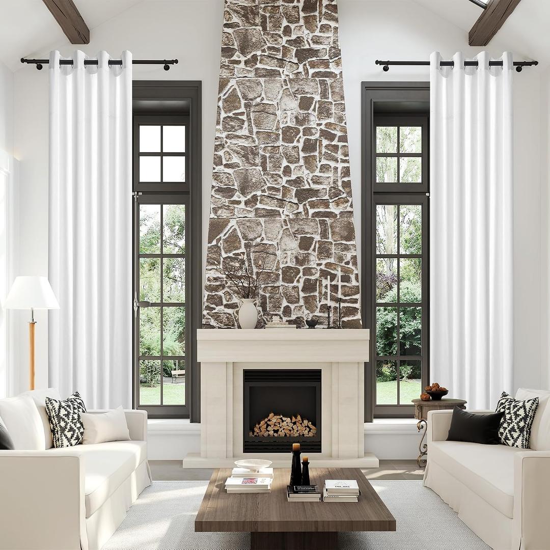 Extra Long Semi Privacy Sheer Curtains 18FT, Non-See-Through Grommet Light Filtering Drapes for 2 Story Tall Windows Living Room, 1 Panel 52x216 White