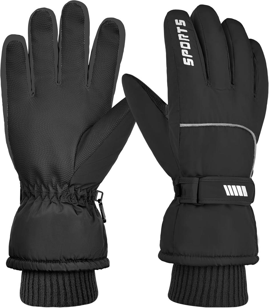 Winter Ski Gloves for Men & Women - Waterproof Thermal Windproof with Touchscreen,Non-Slip Grip for Outdoor Skiing Hiking Snowboard Pack Of 2, M, Black
