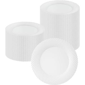 Restaurantware Moderna 9 Inch Premium Disposable Plates 40 Round Plastic Plates For Parties - Wave Pattern Heavy-duty White Plastic Dinner Plates For Warm And Cold Foods Ideal For Cafes (0.75)