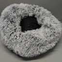 JOLLYVOGUE Small Dog & Cat Beds for Indoor Cats, Donut Cuddler Warming Soft Dog Beds with Anti-Slip Bottom, Round Calming Fluffy Plush Faux Fur Cushion Bed for Small Dogs (20", Smoke Grey)