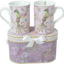 Lightahead Elegant Bone China Two Coffee Mugs Set in Bird Design 10.8 oz Each Cup in Attractive Gift Box (Multicolor)