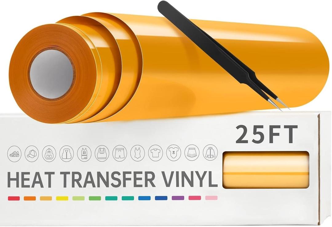 VinylRus Heat Transfer Vinyl-12 x 25FT Iron on Vinyl Roll for Shirts, HTV Vinyl for Silhouette Cameo, Easy to Cut & Weed(Yellow)