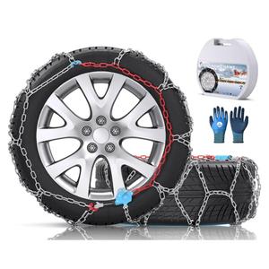 Snow-Chains Auto Fixing 1 Min Quick Fit Easy Installation Tire-Chains, Gifts for Safety, Portable Reusable Universal Emergency Tire Traction Chain for Passenger Car and SUV - Set of 2 (XM-120)