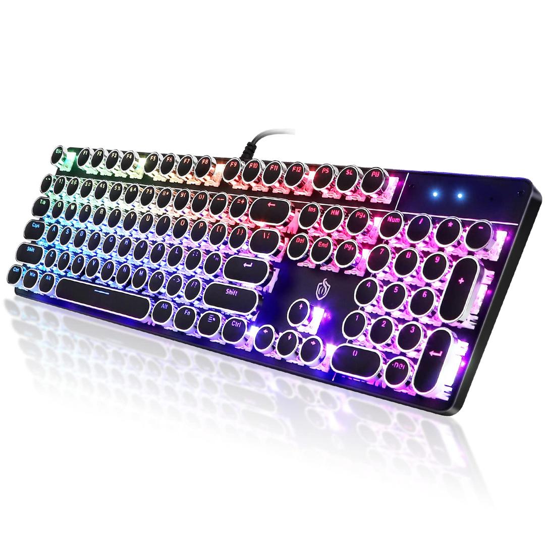 Typewriter Style Mechanical Gaming Keyboard RGB Backlit Wired with Blue Switch Retro Round Keycap 104 Keys Keyboard Compatible with Laptops/Chromebook/Desktop (Black 104 Keys RGB)