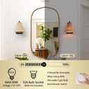 Boho Rattan Wall Sconce, Wrapped Wall Light Fixture with Hand Woven Wicker Lamp Shade, Hardwired Rustic Farmhouse Bedside Wall Mount Lighting Fixtures for Bedroom Living Room Hallway Bathroom Kitchen