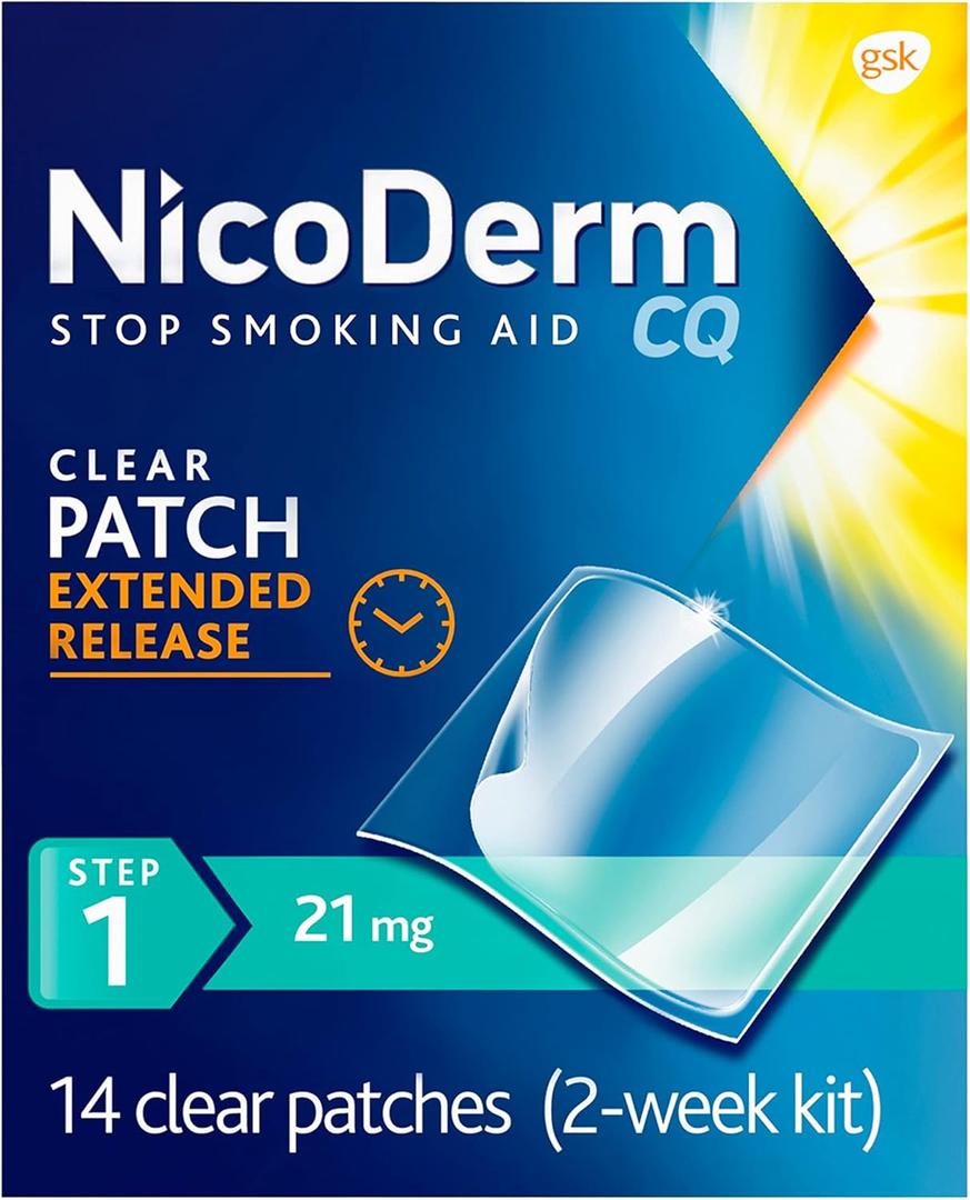 NicoDerm CQ Step 1 Nicotine Patches to Quit Smoking, 21 mg, Stop Smoking Aid, 14 Count, Expiration Date 2028/02