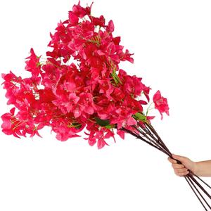 6 PCS Silk Bougainvillea Artificial FlowersUV Resistant, 36 Branches, Long Stems Faux Flower, Realistic Fake Bougainvillea Vines, for Wedding Porch Home Party Garden DIY Decor - 38 inch (Rose Red)