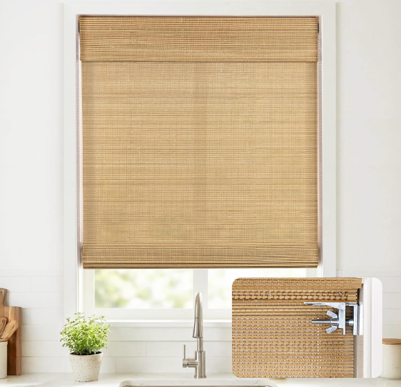 UNISHADES No Drill Cordless Bamboo Roman Shades, 20×64 in, Carbonized | Natural material, Light Filtering, Easy Install
