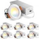 Amico 6 Pack 2 Inch 5CCT Ultra-Thin LED Canless Recessed Ceiling Light with Junction Box, 2700K/3000K/3500K/4000K/5000K Selectable, CRI90+, 6W=40W, 350LM, Dimmable Canless Wafer Downlight-ETL&FCC