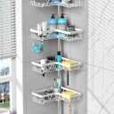 DAOYA Shower Caddy Tension Pole Corner - Stainless Steel Bathroom Organizer White Tension Rod Shower Shelves for Tub(22-114.2 Inch), Renter Friendly