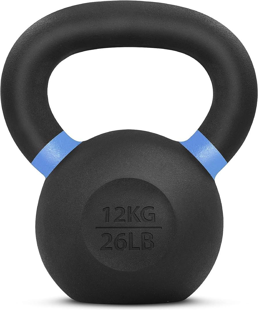 Yes4All Powder Coated Kettlebell, Cast Iron Core Kettlebells with Non-Slip Handle & Flat Bottom for Conditioning, Heavy Duty for Strength Training, 9lb to 71lb - Single