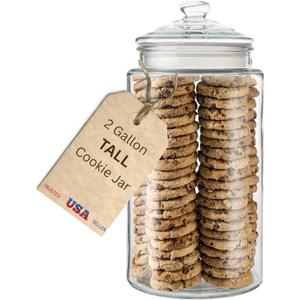 2-Gallon Tall Glass Cookie Jar with Airtight Lid Large Kitchen Canister for Cookies, Sugar, Flour, and Dog Treats