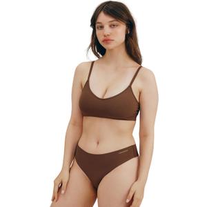 Organic Basics womens Naked Ribbed Thong Underwear (Large, Walnut)