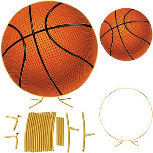 Novabright Basketball Party Decorations 7.2ft Backdrop Decor Senior Night 2026 Kit Circle Cover and Metal Circle Arch Background Stand for Sports Theme Basketball Gender Reveal Party Decor, 7.2 ft x 0.755 ft