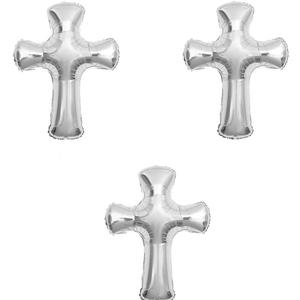 3 Pcs 30 Inch Cross Foil Balloon Jumbo Silver Cross Mylar Balloons For Baptism Memorial Communion Christening Religious (silver)